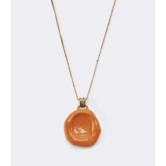 NEW BOTTEGA VENETA NECKLACE PENDANT 651192 Orange Gold Chain Round